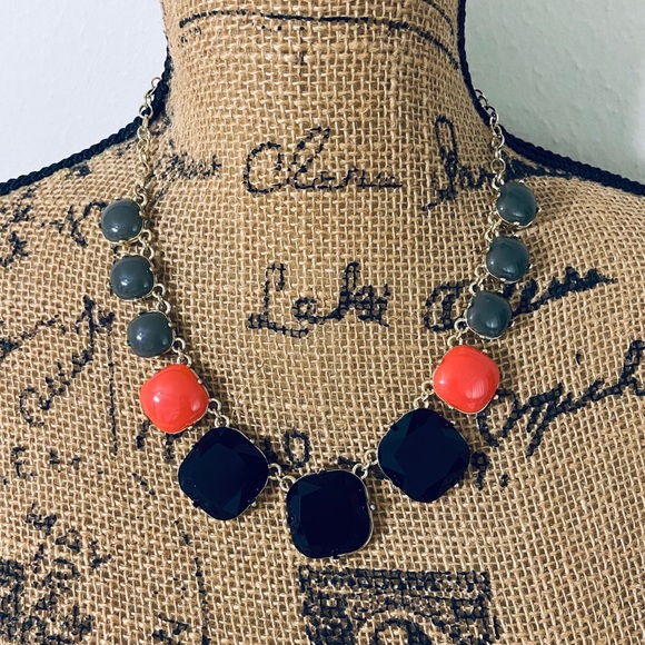 Jewelry - Gray, Navy & Coral Statement Necklace Gold Chain